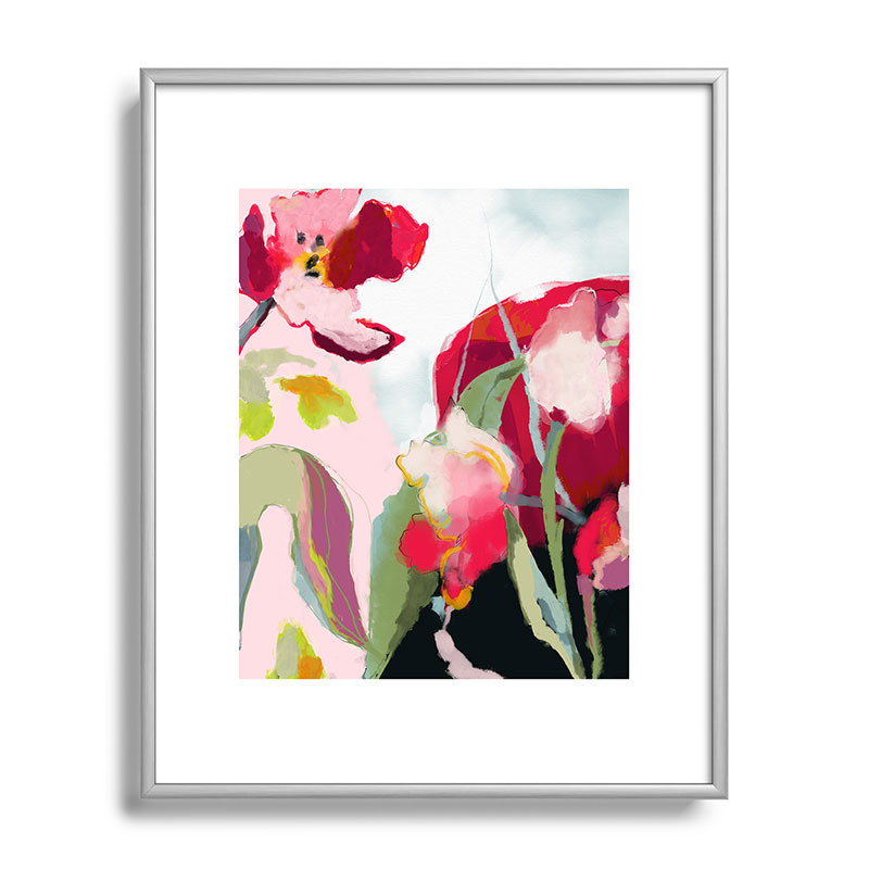 Fleur abstraite I encadrée sur papier, Argent, H 10 po x l 8 po