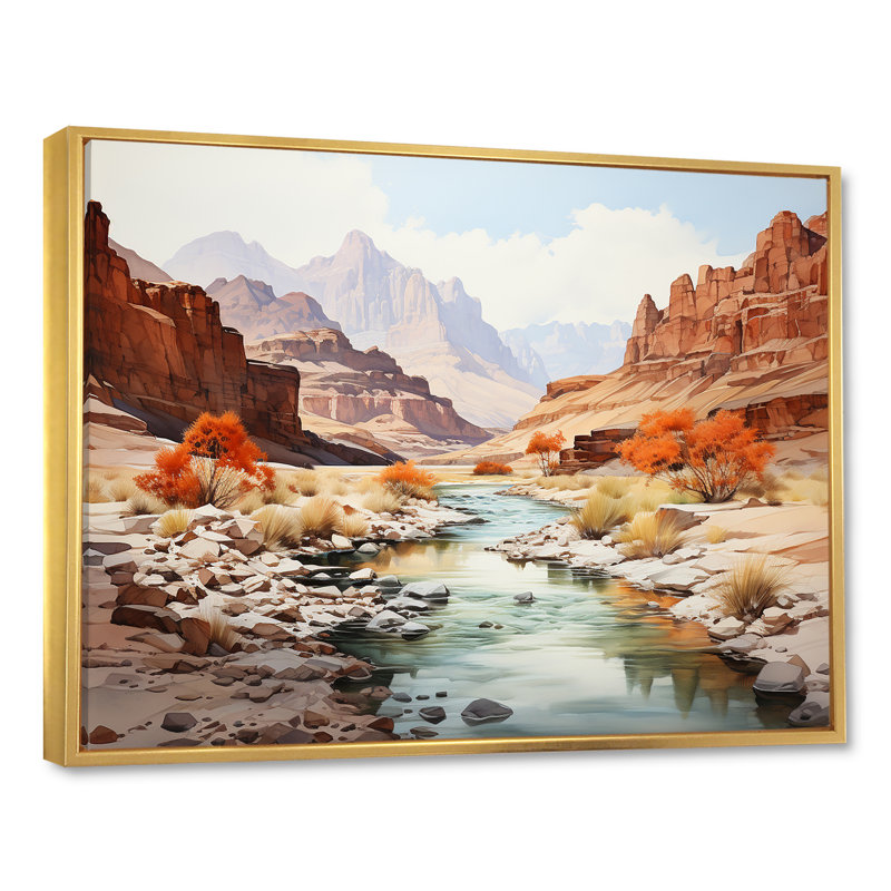 " Minimalism Canyon Country Side ", Gold Floater Framed, 34" H x 44" W x 1.5" D