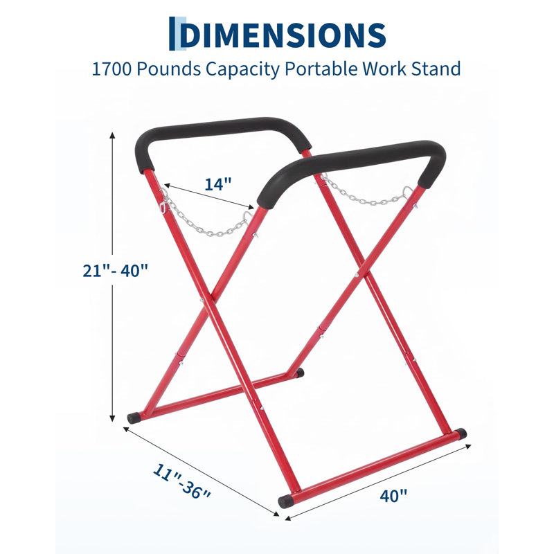Paquet de 2 supports de travail pour le corps, pliables, capacité de 500 lb, hauteur réglable pour panneaux de voiture et capots, rouge, 36 po