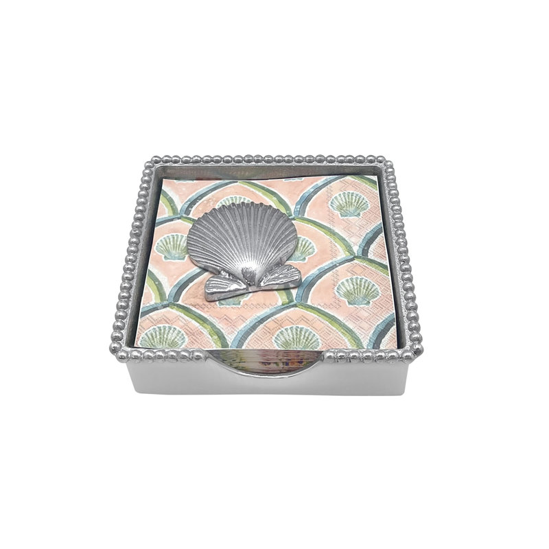 Scallop Shell Beaded Aluminum Napkin Holder with Nautical Napkins