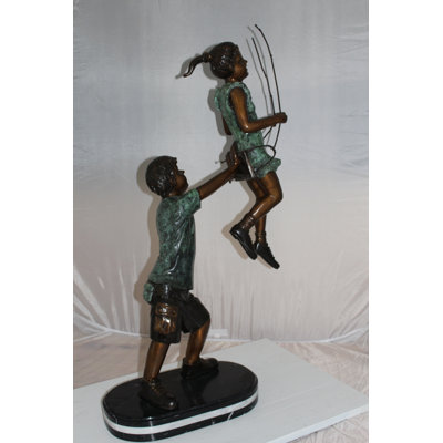 Statue d'enfant en balançoire en bronze, enfants, balançoire, L 20 po x l 9 po x H 39 po