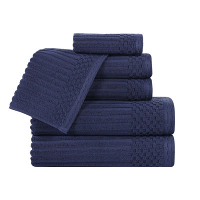 Ensemble de serviettes en coton très absorbant de six articles avec bordure unie et carreauté Ruvins