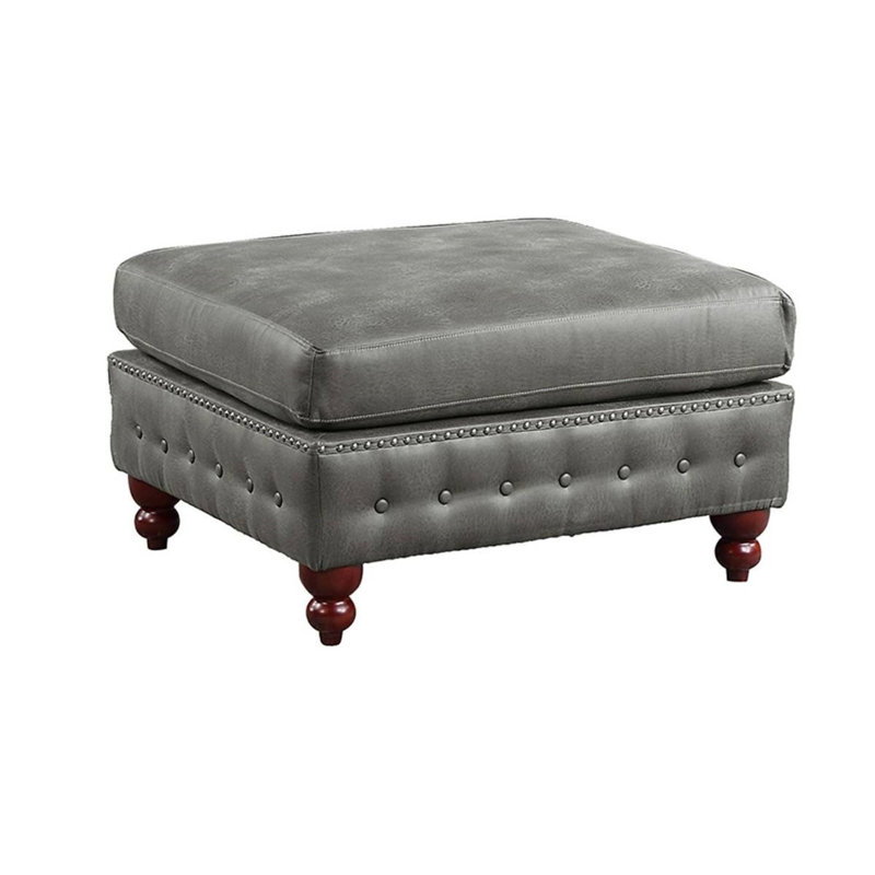 1pièce repose-pieds de cocktail gris ardoise en similicuir respirant capitonné clouté pieds en bois meubles de salon