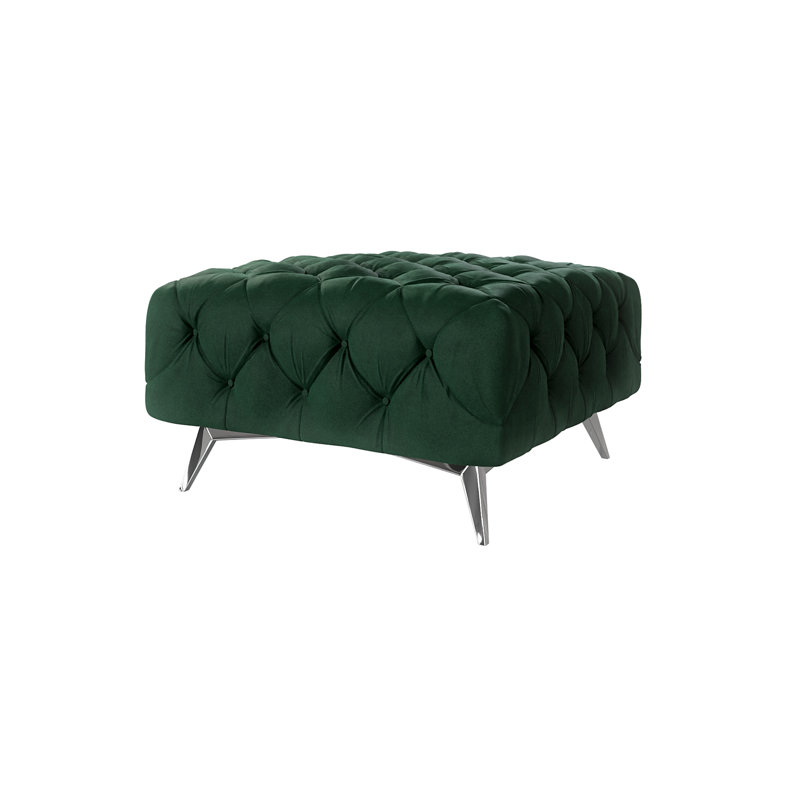Footstool Bixby Chesterfield with button stitching and Silver Metal Feet, Bottle Green