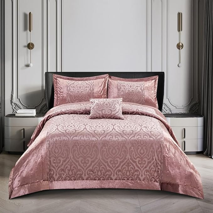 Bollara Damask Bedspread with Pillow Shams Included, Super King Bedspread + 2 Pillow Sham, PInk