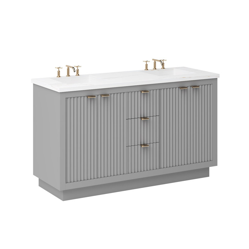 Lecrieú Double Bath Vanity, Platinum Gray, Rose Gold, 60"