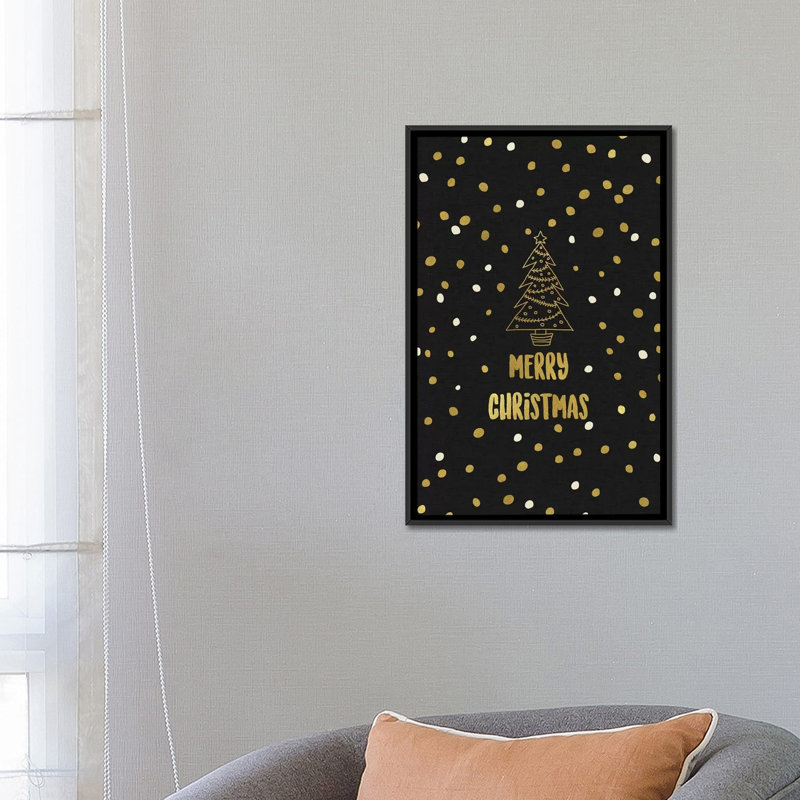 «Merry Christmas», art textuel sur toile, H 26 po x l 18 po x P 1,5 po, Toile encadrée noire, Pas de tapis