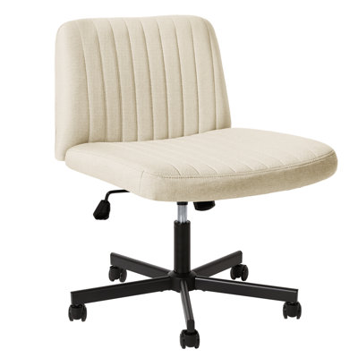 Criss Cross Chair, Extra Wide Armless Rolling Office Desk Chair with Wheels, Vanity Legged Chair by Inbox Zero