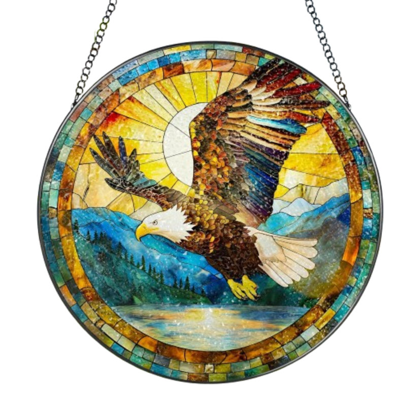 8" Bald Eagle Stained Glass Window Suncatcher