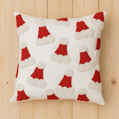 Cute Embroidered Santa Hats Christmas Throw Pillow Cover 18" X 18"