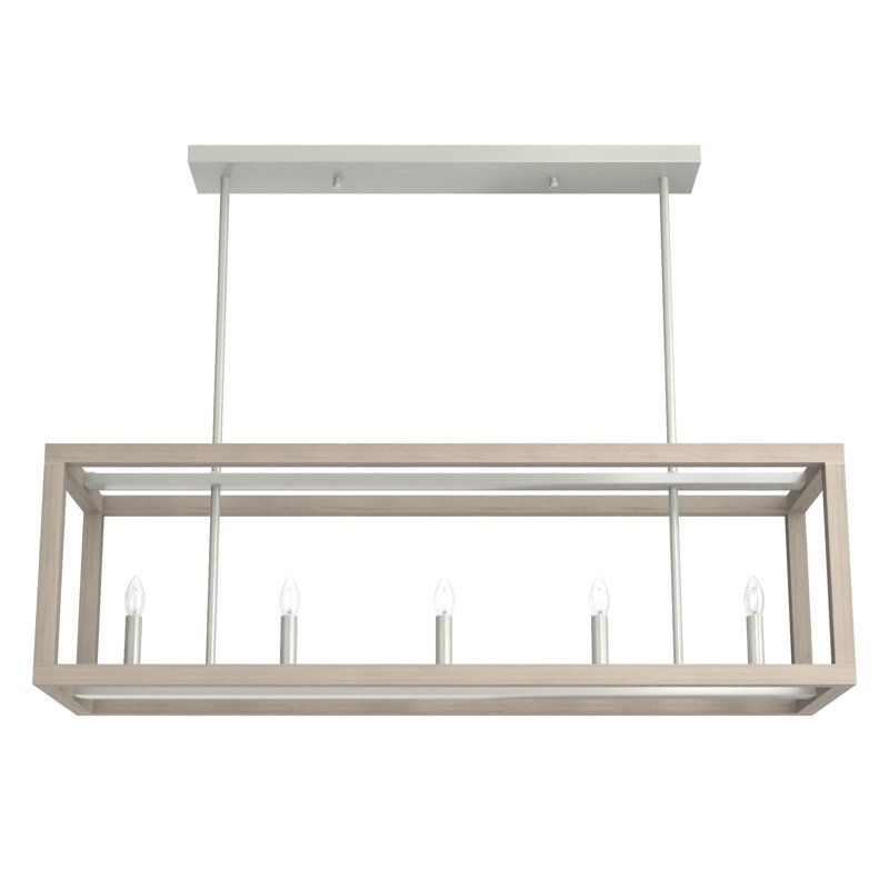 Squire Manor Brushed Nickel 5-Light Linear Chandelier with Wood Accents
