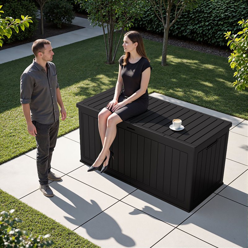 Coffre de terrasse verrouillable en résine 270 gallons avec séparateur amovible, Noir