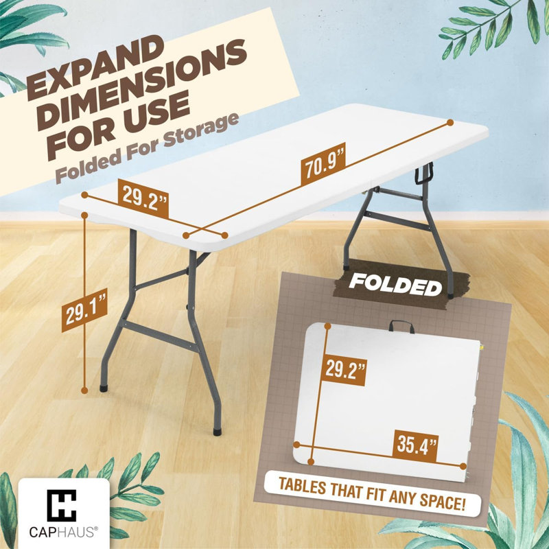 CAPHAUS 70,9 po / 96,1 po, table pliante portative robuste, blanc, deux tailles, L 70,9 po