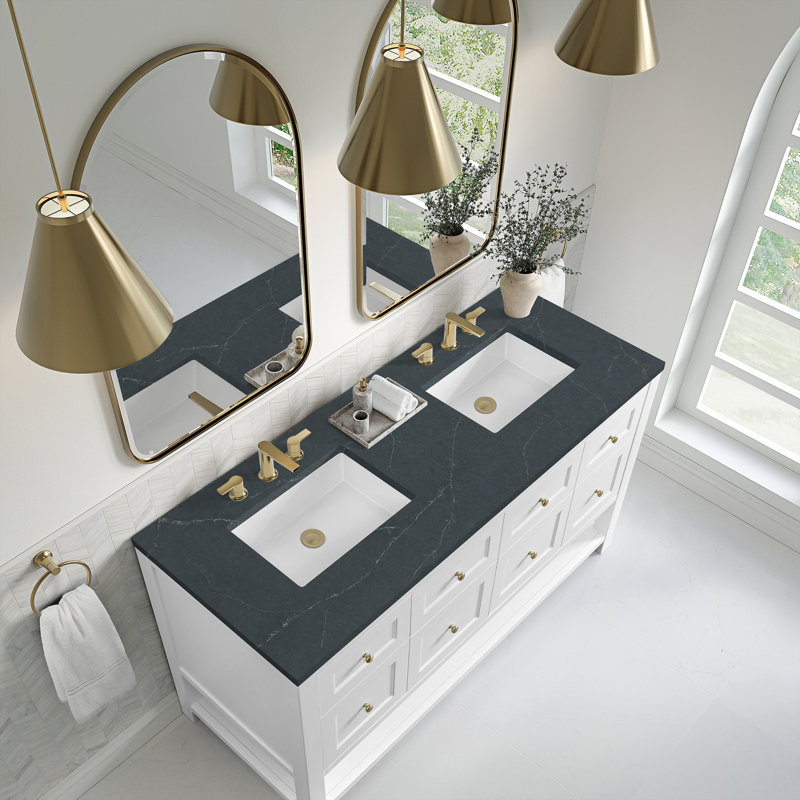Breckenridge 60'' W Double Vanity, Charcoal Soapstone Silestone, Bright White, Widespread