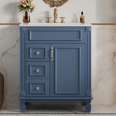 Meuble-lavabo de 24 po avec lavabo en céramique, petite armoire de salle de bain, armoire moderne avec 2 tiroirs et tablette réglable, meubles-lavabos