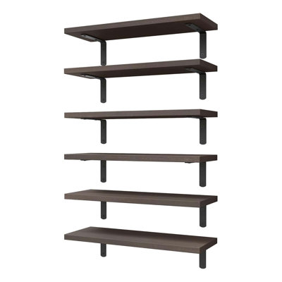 Wood Floating Shelves Set Of 6 – Wall Storage For Bedroom, Bathroom, Living Room