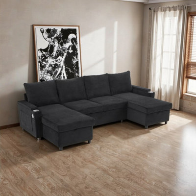 Canapé-lit modulaire en forme de U 109,5 po avec méridiennes et porte-gobelets convertibles en forme de U
