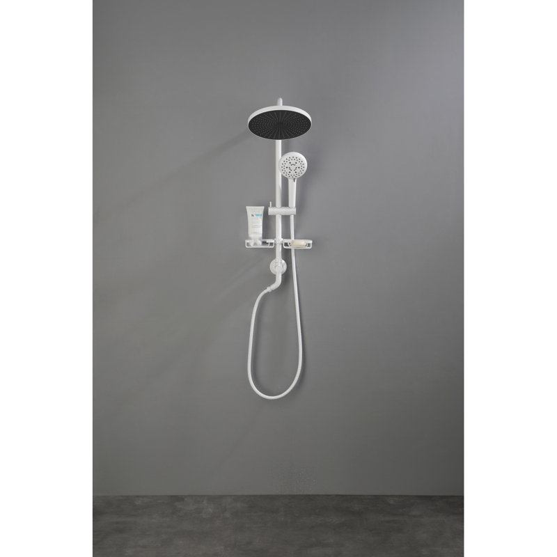 Showerspas Shower System, With 10" Rain Showerhead, 4-Function Hand Shower, Adjustable Slide Bar And Soap Dish, White