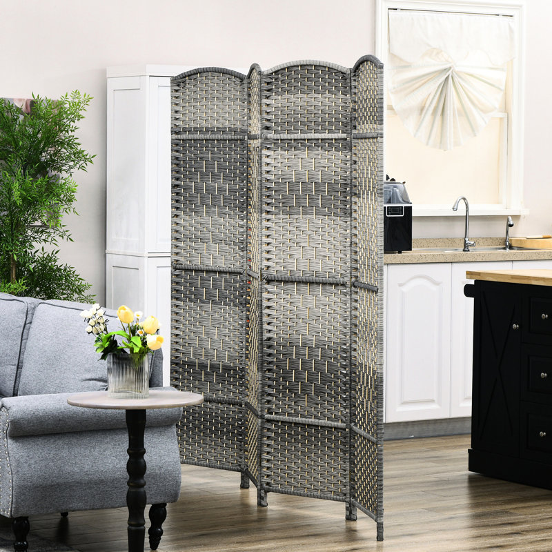 Paravent de 6 pi de hauteur, paravent pliable 4 panneaux. Cloison autoportante mixte tissée à la main pour la maison. Pour la chambre à coucher, le bureau. Pliable, léger,. Aucun assemblage, pliable.