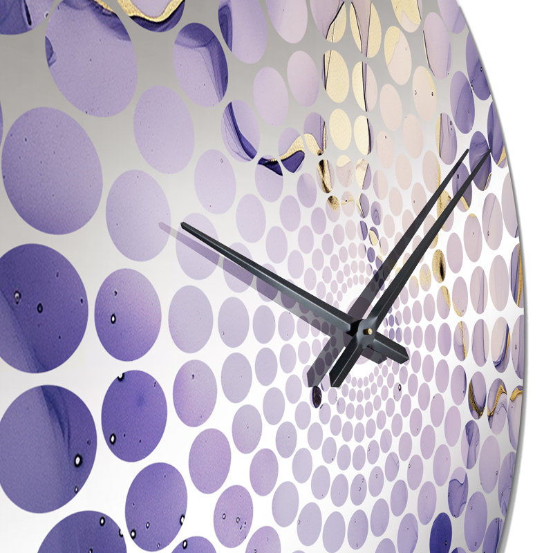 Horloge murale mauve et dorée à l'encre de marbre VI - Fractals, Petit