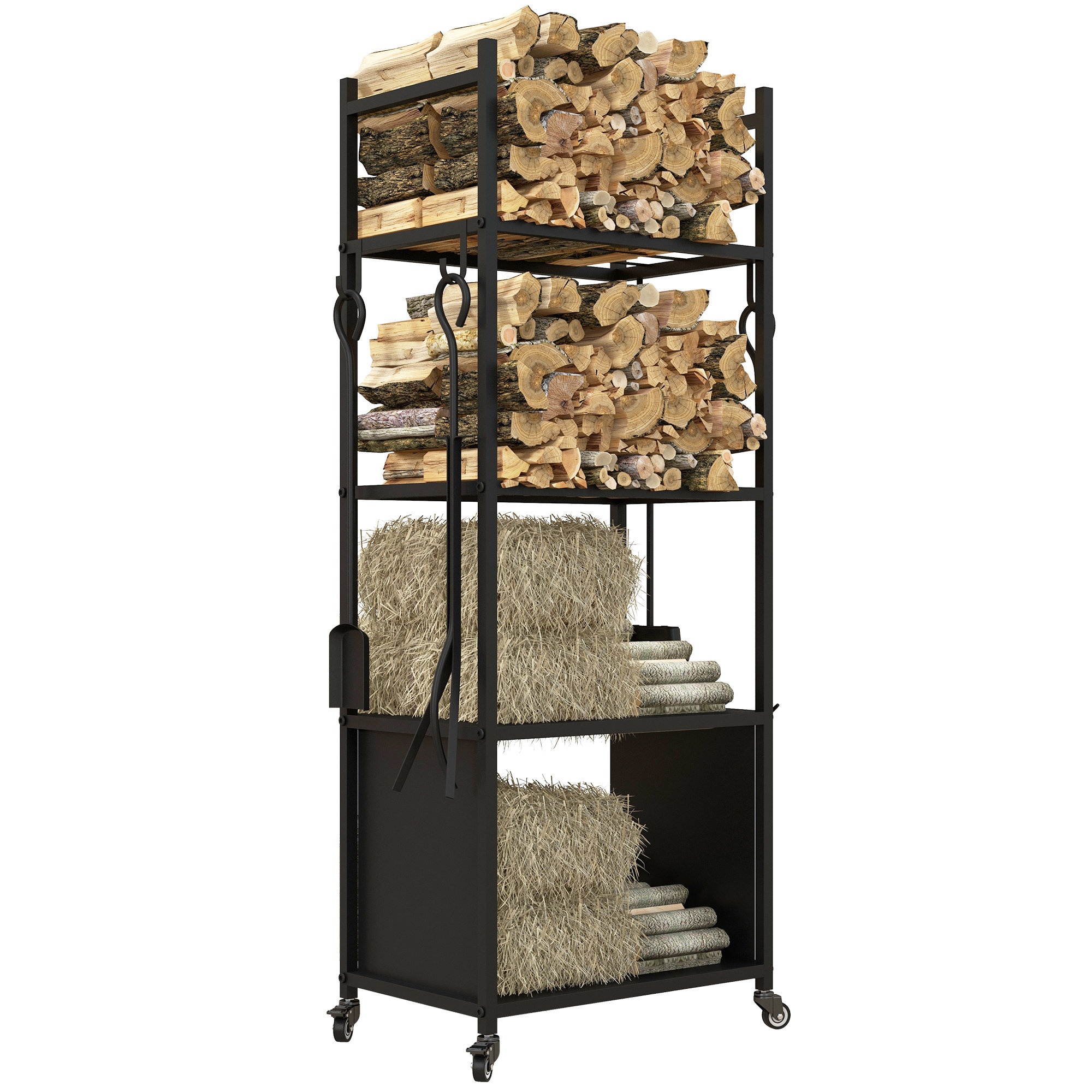 Arlmont & Co. 4Tier Firewood Rack with 4 Tools Wheeled Wood Storage