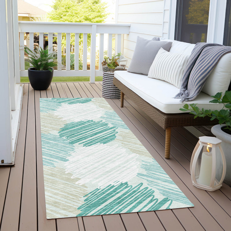 Machine Washable Indoor/Outdoor Xhevrie Teal Rug, Runner 2'3" x 7'6"