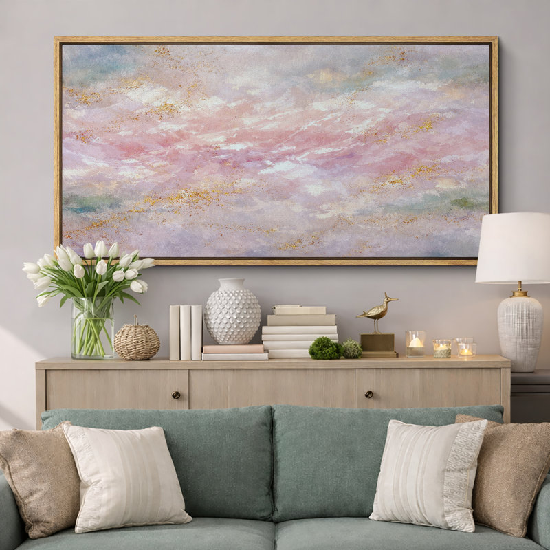 Abstrait pastel rose doré, composition de nuage, images de salon élégantes, impression sur toile encadrée, Cadre naturel