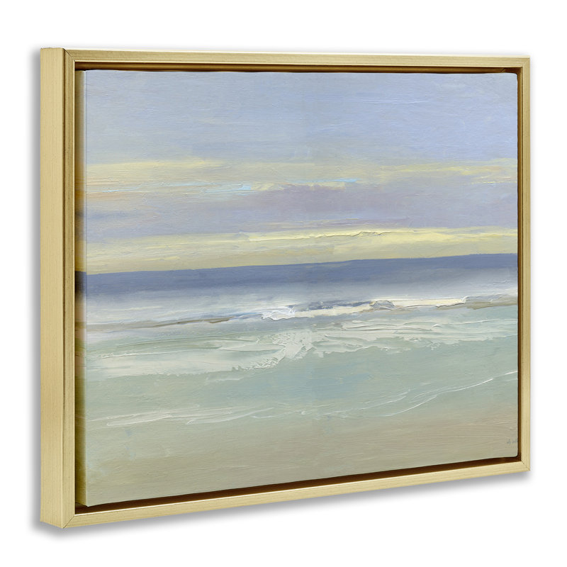 Cadre flottant Tranquil Coastal Morning Waves, design par Sally Swatland, H 25 po x l 31 po, Cadre flottant métallique doré