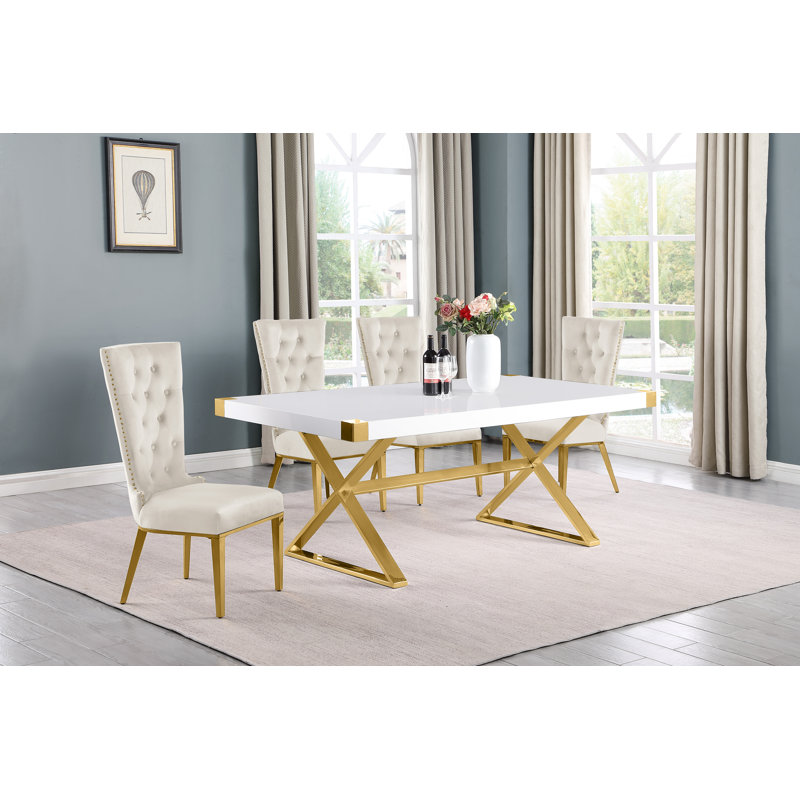 Hitansh Double Pedestal Dining Set, 5, Cream, Silver