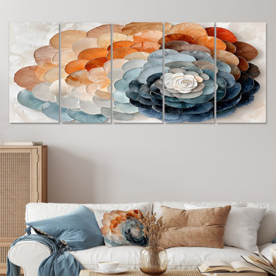 Ensemble de décorations murales spirales abstraites et pétales bleus et blancs dorés