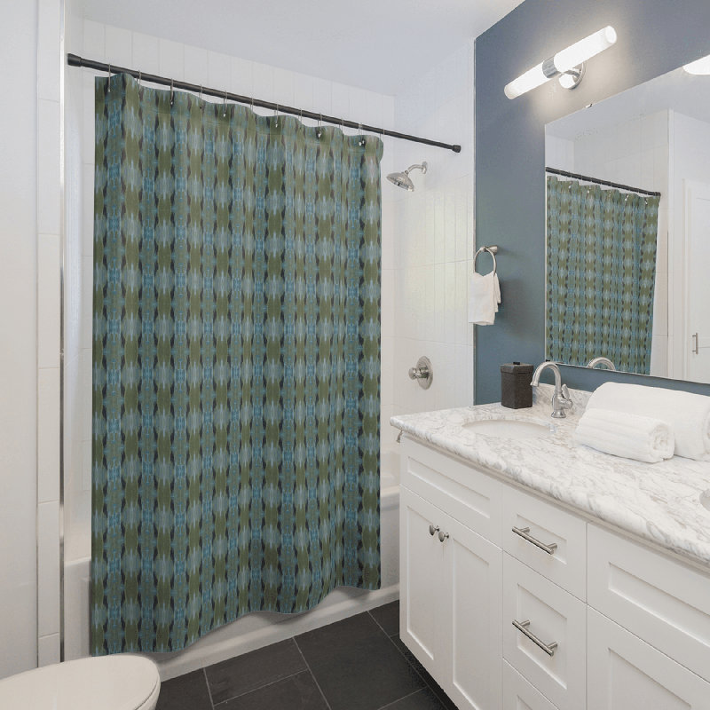 Rideau de douche - Vert et bleu géométrique (FBJ / P4)
