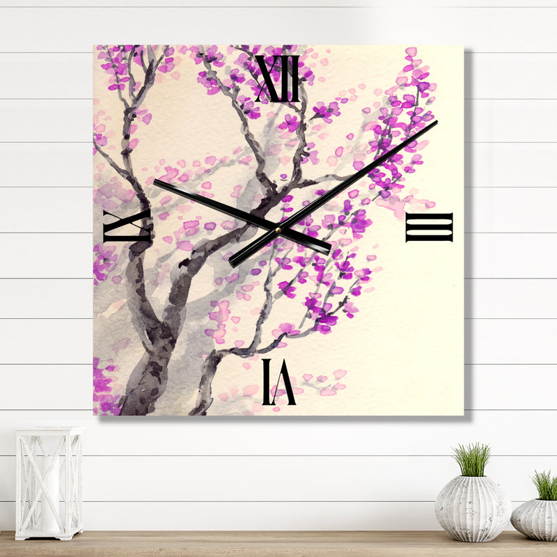 Horloge murale fleurs de printemps sur des branches d'arbres, Grand