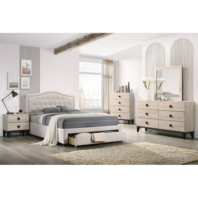 Gurdas Upholstered Platform Storage Bed, Queen, Light Brown