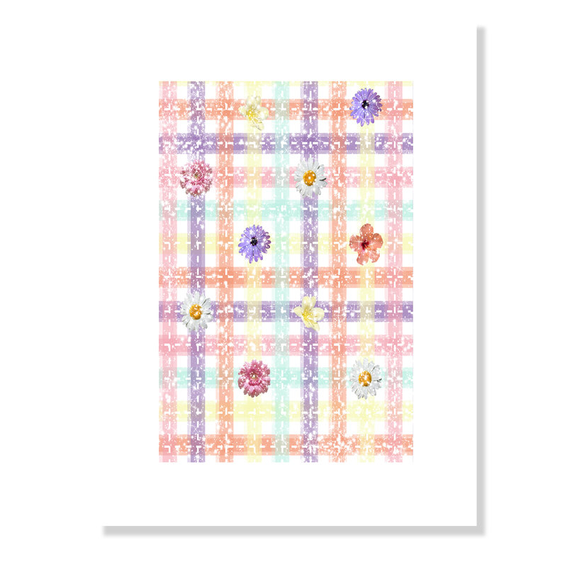 Impression sur papier à carreaux unique avec fleurs, H 16 po x l 12 po x P 1 po, Papier