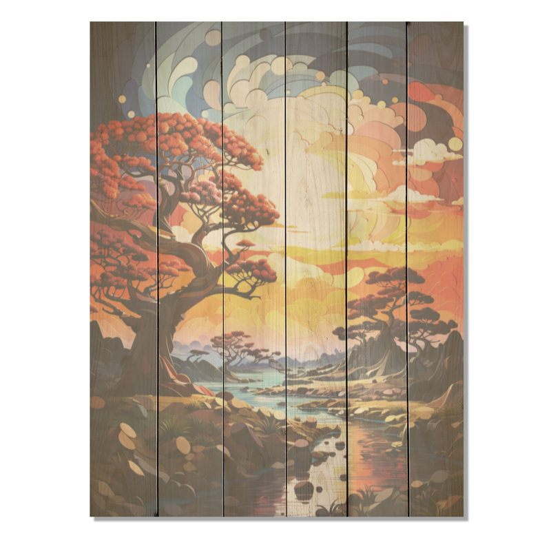 Baobab africain aux couleurs de l'arc-en-ciel I - arbre, baobab, art sur bois de pin naturel, H 40 po x l 30 po