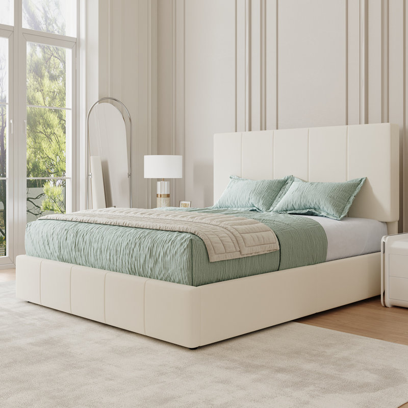 Lit plateforme entièrement rembourré, lit en velours moderne avec tête de lit capitonnée, conception sans poussière, Double