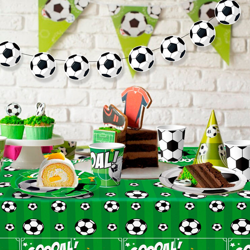 Articles de fête d'anniversaire de soccer, ensemble de décorations et de vaisselle de fête de soccer 108 pièces