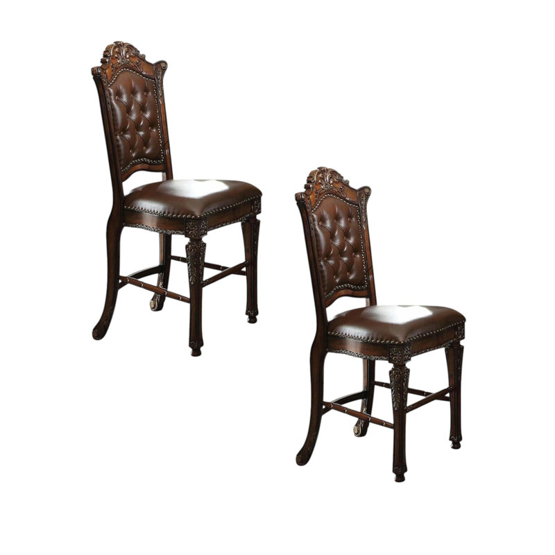 Ensemble de deux chaises de bar 24 po en similicuir brun et bois massif