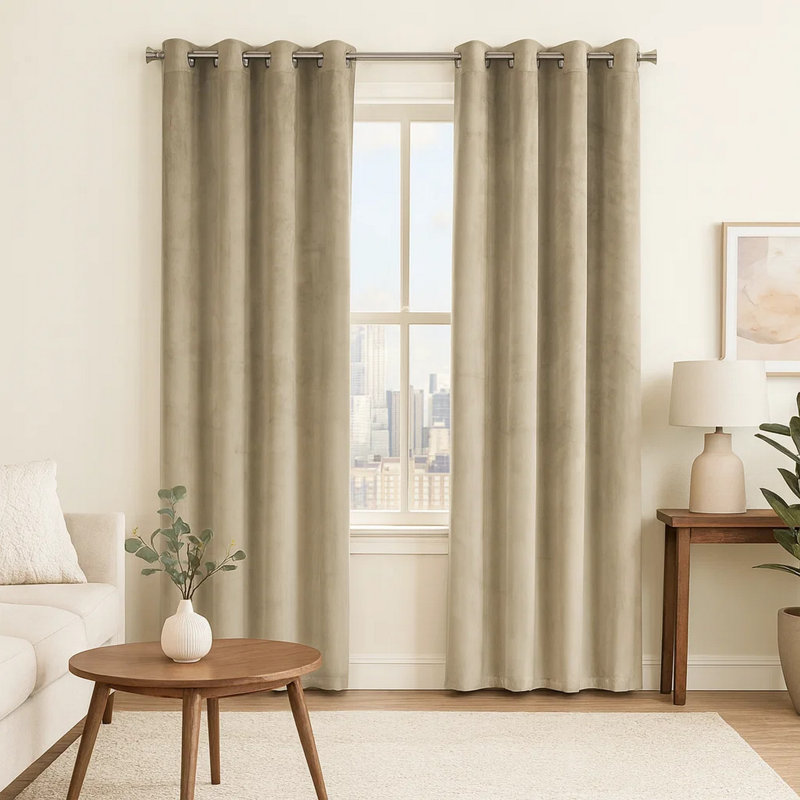 Ensemble de 2 panneaux de rideaux avec œillets Jini, velours, 54, Beige, L 54 po x L 84 po