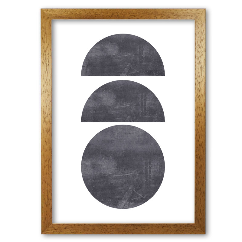 Abstract Scratched Texture Circles - Print, Honey Oak Frame, 42 cm H x 30 cm W x 1 cm D
