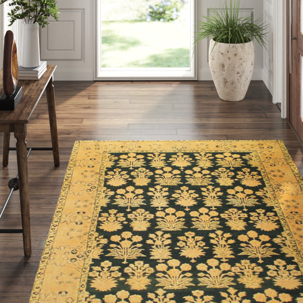 Pasargad NY Agra One of a Kind Hand-Knotted Wool Green/Gold Area Rug ...