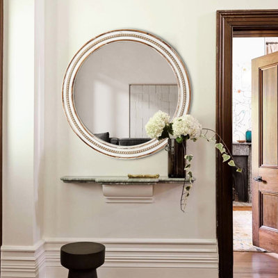 Miroir décoratif en bois 23,48 pouces - Décoration de maison et de bureau pour chambre à coucher, salle de bain, salon, hall d'entrée rond