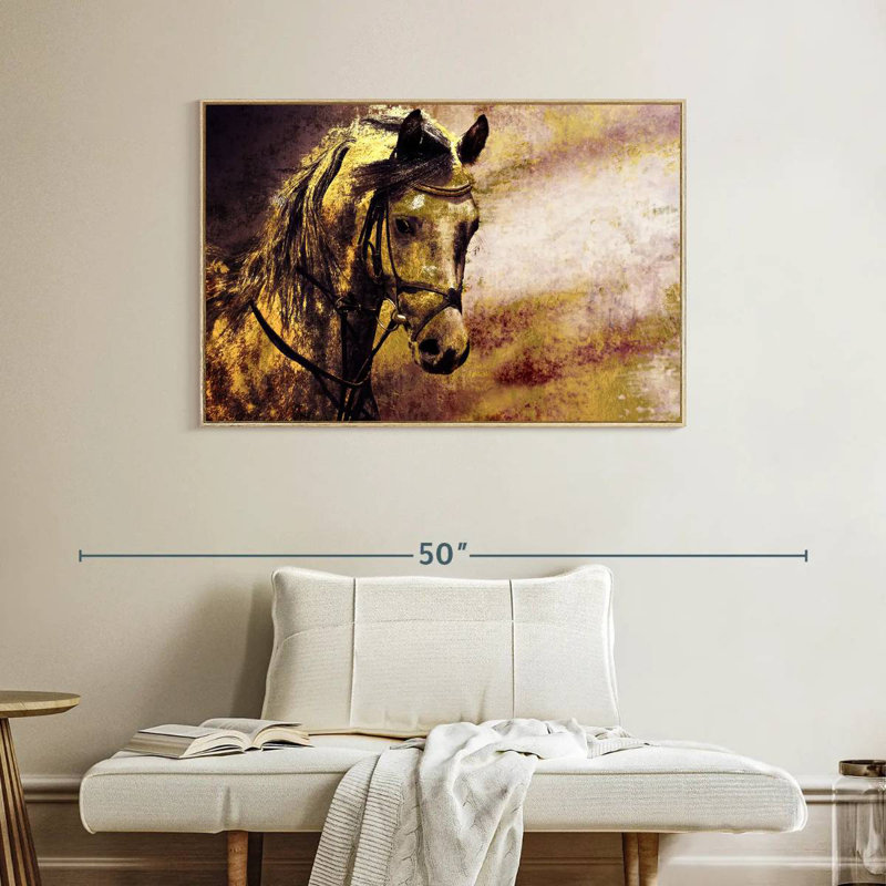 Portrait de cheval arabe, Cadre flottant en bois naturel, 40 po x 27 po