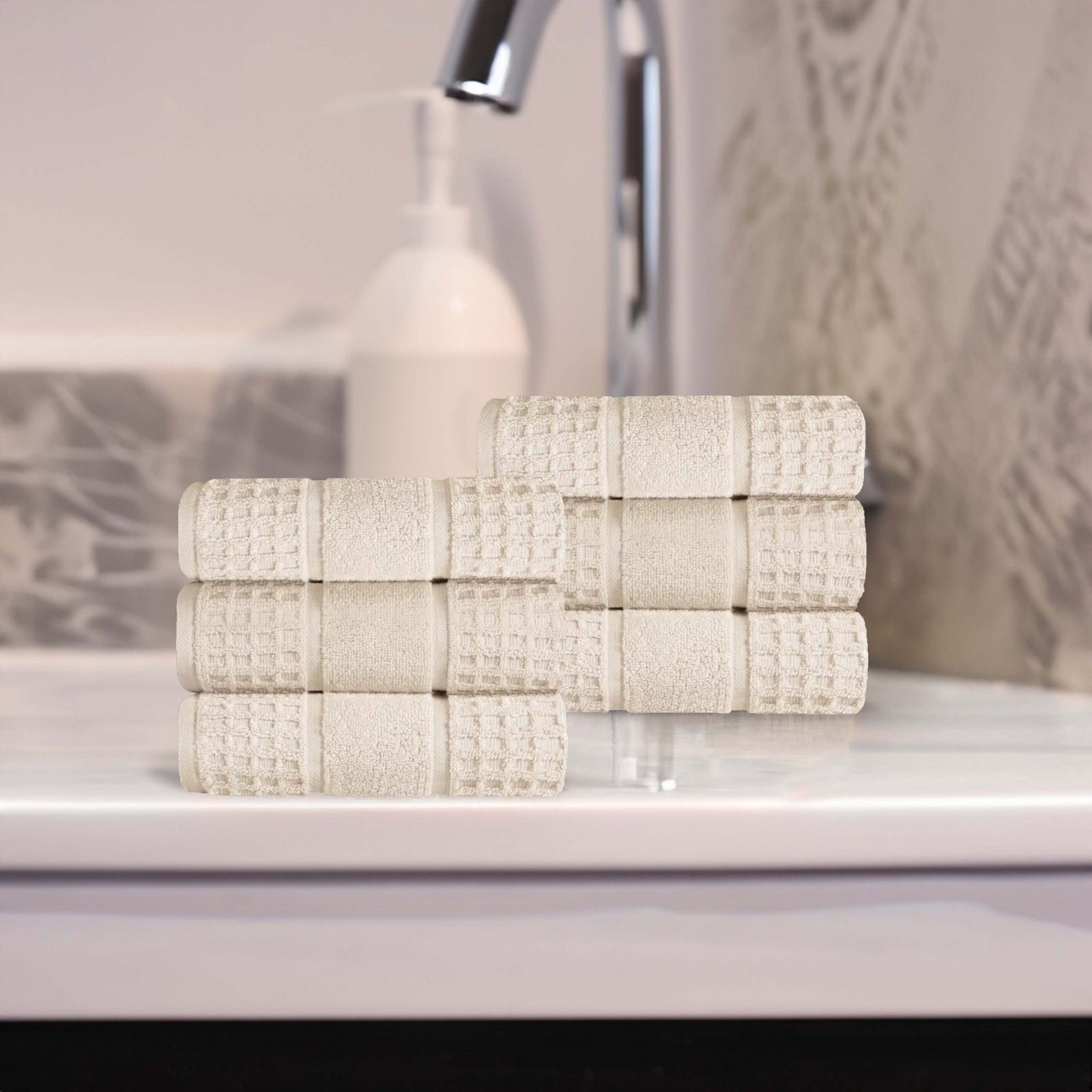 Camillah Waffle Cotton Hand Towel Set, Ivory