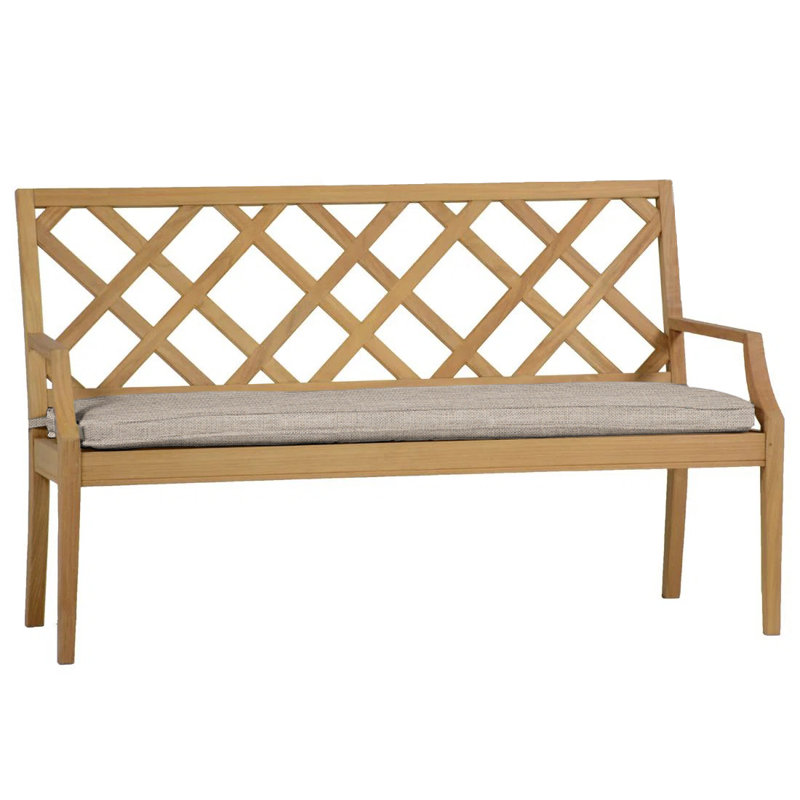 Haley Teak Garden Bench, Natural Teak, Dove Sunbrella® Linen, Welt