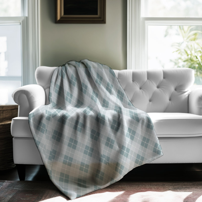 Blue Checks - couverture en sherpa de qualité supérieure 1 pièce, Grand lit