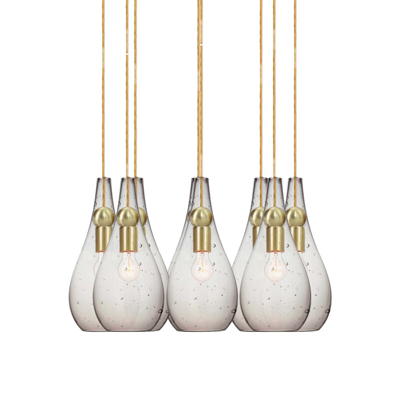 Earth 8 - Light Chandelier, Nickel Braided Cord, Clear Glass, 120" H x 16" W x 16" D