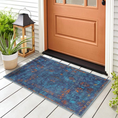 Collection contemporaine GLN Rugs - tapis moderne lavable à la machine, tapis contemporain lavable, tapis antidérapant, tapis de salon abstrait, tapis de chambre à coucher, tapis de salle de bain (tapis bleu foncé)