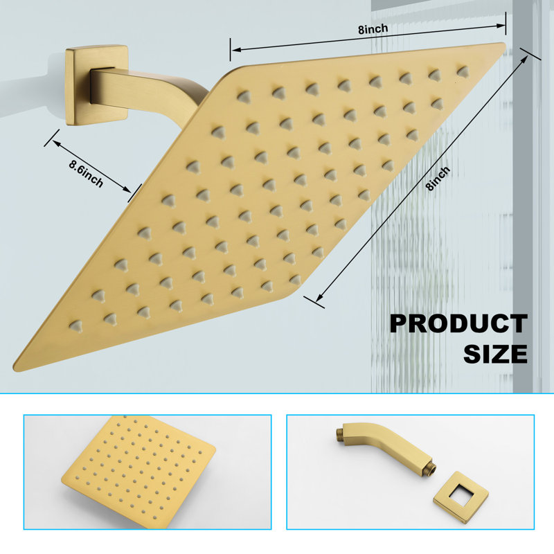 Rain Fixed Shower Head 1.8 GPM GPM, Brushed Gold