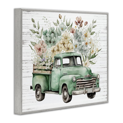 Floral Filled Truck Framed Giclee Art by Lettered and Lined